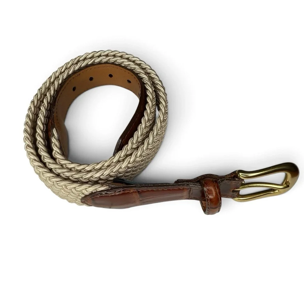 Brighton Belt Croc Embossed Brown Leather Woven Stretchy Brass Buckle Men's 36